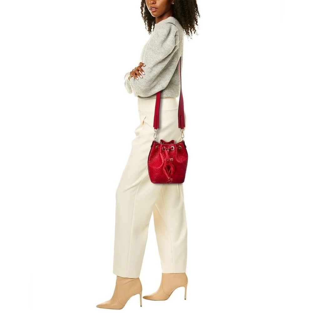 Valentino By Mario Valentino Jules Dollaro Monogram Red Leather Bucket Bag $1300 - Picture 5 of 10